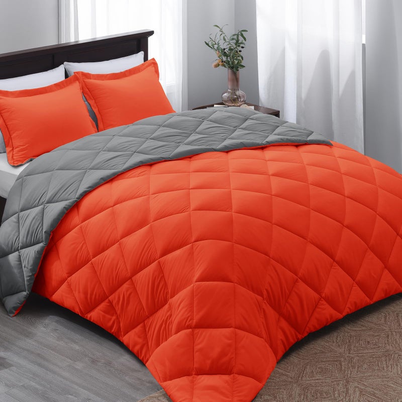 Basic Beyond Queen Comforter Set - Orange Comforter Set Queen, Reversible Bed Comforter Queen Set for All Seasons, Flame/Charcoal Gray, 1 Comforter (88"x92") and 2 Pillow Shams (20"x26"+2") - Image 1